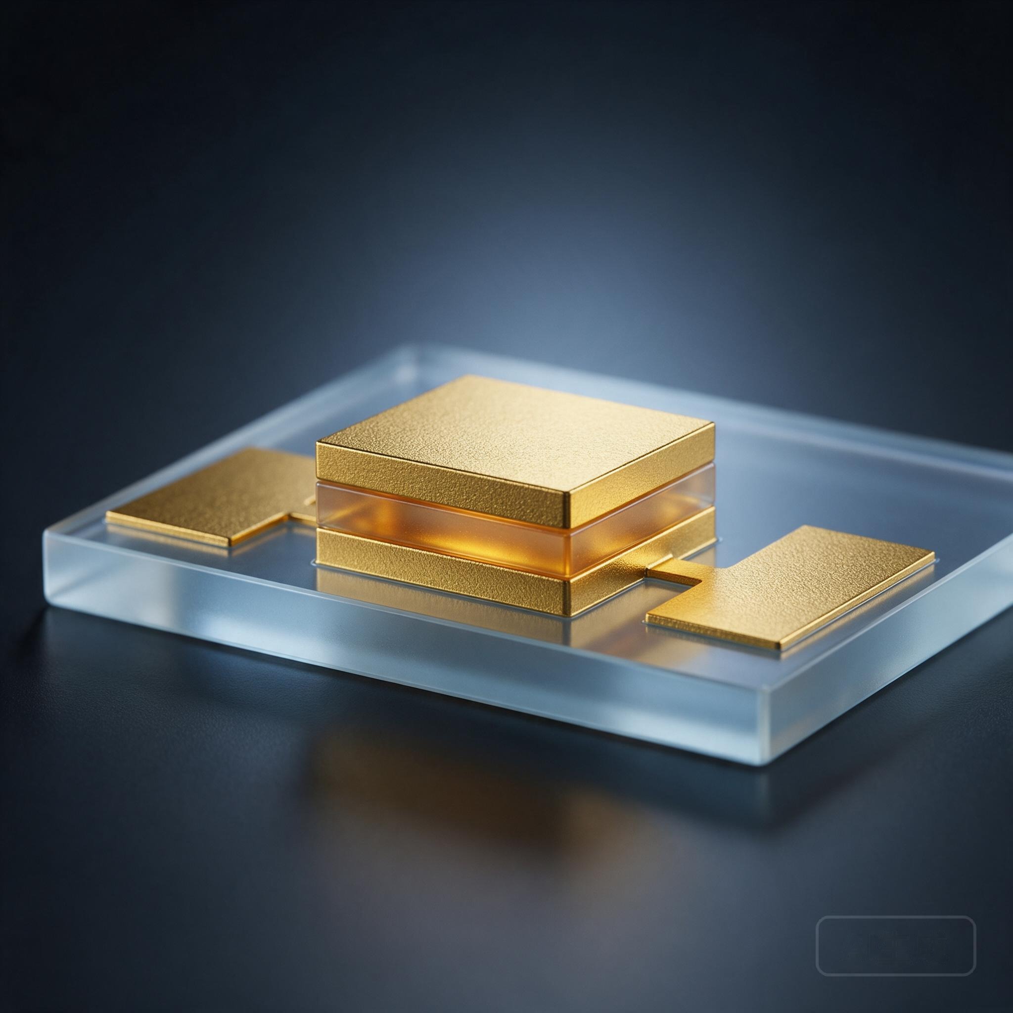 MIM capacitor showing the metal-dielectric-metal stacked structure on glass
