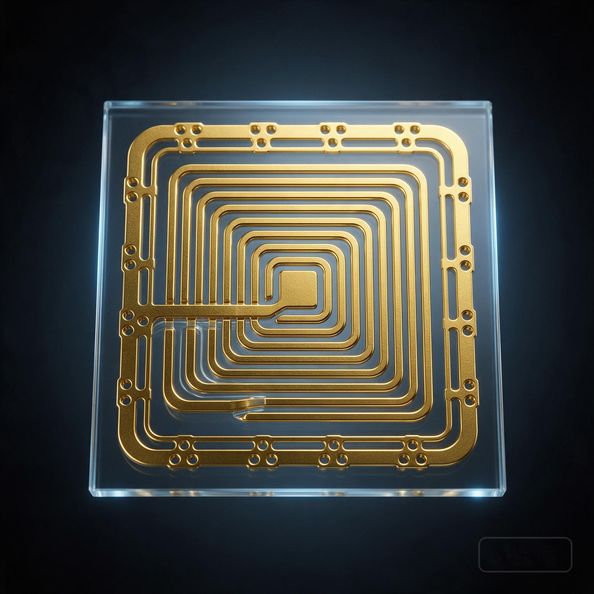 High-Q planar square spiral inductor with air-bridge underpass on a glass substrate